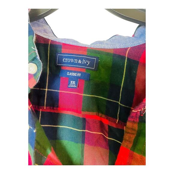 Crown and Ivy Button Down Shirt Men Size XXL Multi Plaid Classic Fit Long Sleeve - Picture 3 of 10